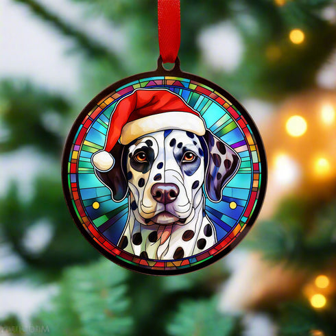 Dalmatian in Santa Hat Suncatcher Decoration